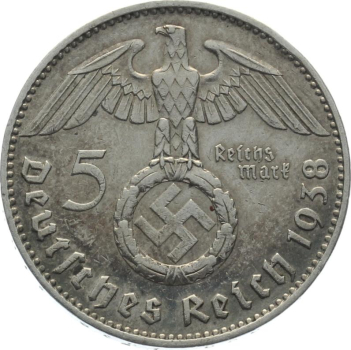 3. Reich 5 Mark 1938 J - Adler über Hakenkreuz